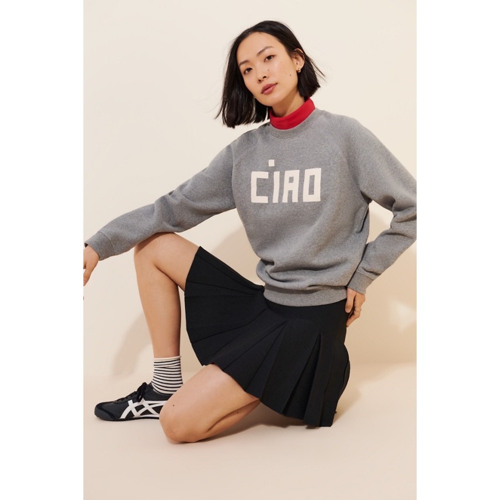 Clare V Ciao Raglan Sweatshirt Gray Graphic Crewneck Pullover Size S Portugal